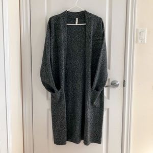 Dark grey long oversize knit sweater jacket